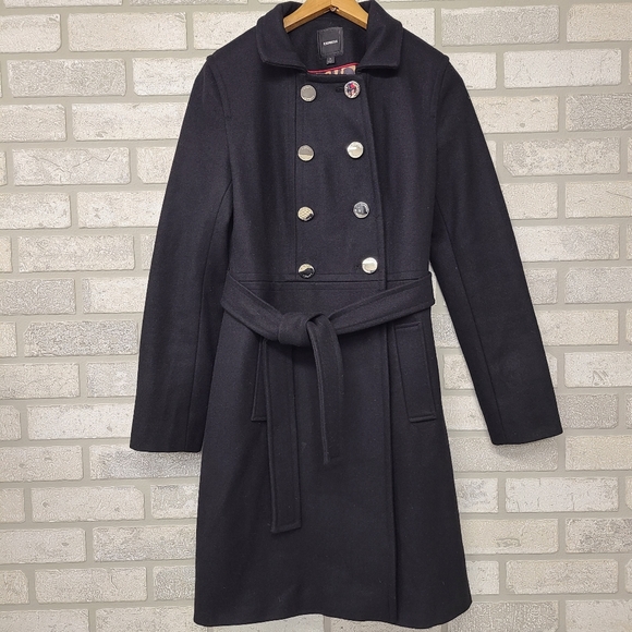 Express Jackets & Blazers - Express Wool Blend Black Belted Trench Coat Size Small